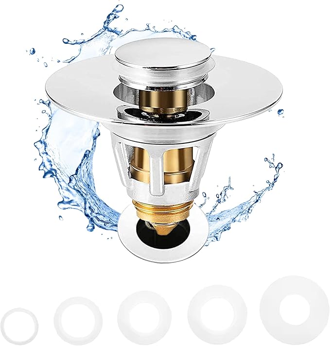 Fransiton Bathroom Sink Stopper, 1.1-1.77 Inch Basin Pop Up Sink Drain Stopper, Anti Clogging Drain Plug with Detachable Hair Catcher, Chrome