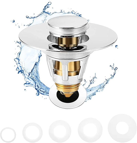 Fransiton Bathroom Sink Stopper, 1.1-1.77 Inch Basin Pop Up Sink Drain Stopper, Anti Clogging Drain Plug with Detachable Hair Catcher, Chrome