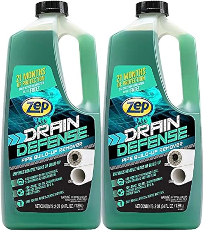 Zep Drain Defense Pipe Build-Up Remover - 64 oz (Case of 2) ZLDC648 - Professional Strength