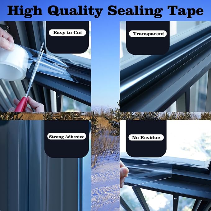 Qoqooice Transparent Window Weather Sealing Tape 3 Inch x 33 FT Weather Stripping Residue-Free Clear Window Insulation Tape for Doors Windows and Shower Glass Gaps (3 in * 33 FT)