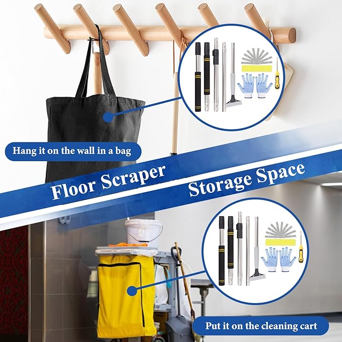 4"Razor Blade Floor Scraper with Long Handle,61in Adjustable Floor Scraper Heavy Duty with 10PCS Extra Metal Blades Paint Scraper for Cleaning Stickers Gum Glass Wall Tile (Retractable 82in)