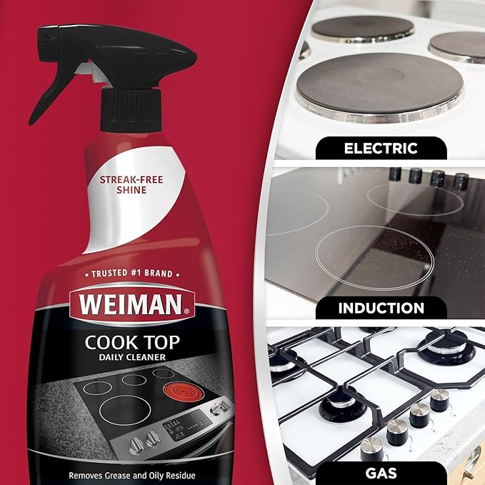 Weiman Cooktop Daily Cleaner & Polish For Ceramic; Glass; Induction Stovetops with Micro Fiber Buffing Towel Included; 12 oz 2 Pack