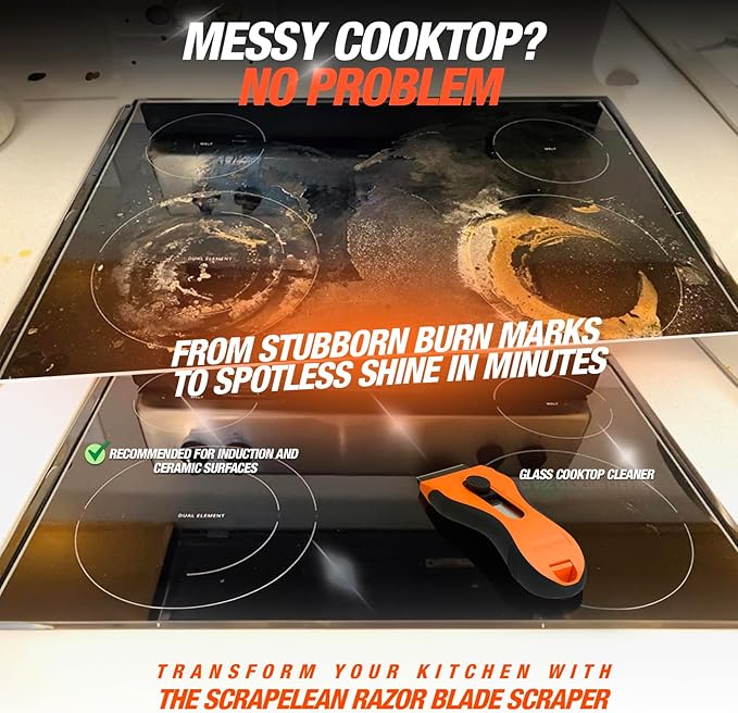 Razor Blade Scraper Tool | 18 Extra Blades, Unique Auto-Reload Mechanism, Dual Storage Compartment, Cleaning Razor scraper for Kitchen, Glass, Cooktop, Stovetop, Oven, Paint, Window, Sticker