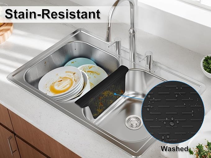 Sink Saddle, Kitchen Sink Mat, Divider Protector Mat, No Odor, Super Soft, No Stains, 12.83'' x 11.1''