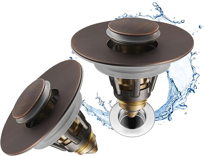 Fransiton 2 Pack Bathroom Sink Stopper, 1.1-1.77 Inch Basin Pop Up Sink Drain Stopper, Anti Clogging Drain Plug with Detachable Hair Catcher, Dark Bronze