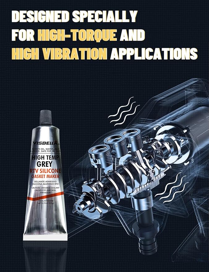 Visbella High Temperature RTV Silicone Gasket Maker, Sealed Oil Resistant Waterproof Quick Dry Liquid for Bonding Internal Combustion, Steam Turbines, Automotive Engine Parts 3.7OZ (Grey)
