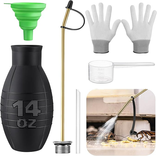 14OZ Diatomaceous Earth Powder Duster, Bulb Sprayer Insect Duster, Garden Powder Applicator Dispenser with Long Metal Tube for Home Organic Gardening Agricultural Supply