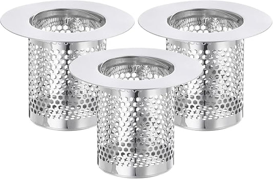 uxcell 3 Pack Shower Drain Strainer, 2" x 2.5" Stainless Steel Floor Drain Strainer Deep Sink Hair Catcher for Kitchen Bathroom Balcony Floor Drain, Fit Hole Size from 1.57" to 2.56"