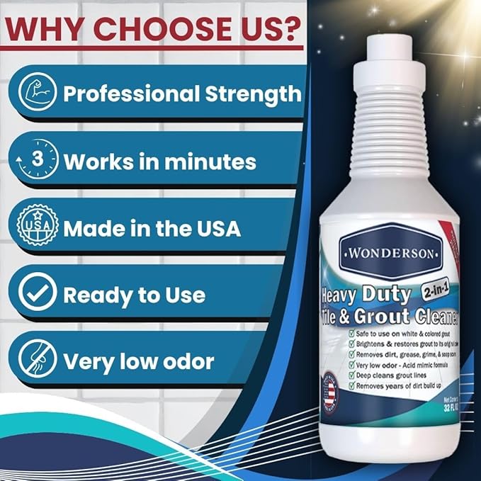 Wonderson Professional Strength 2-in-1 Heavy Duty Tile & Grout Cleaner with Acid Mimic Formula for White & Colored Grout with Ceramic or Porcelain Tiles - 32oz - 6 Pack