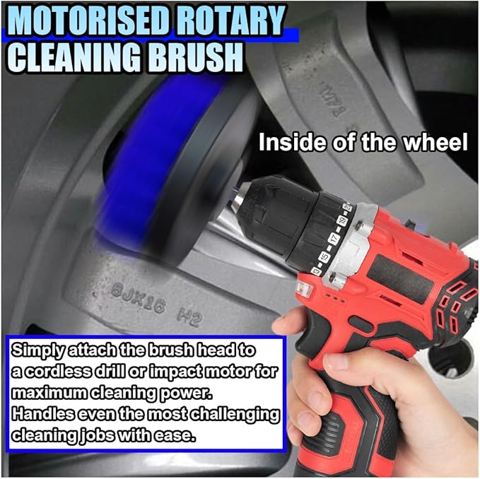 2PCS Car Detailing Drill Brush Set, 2" & 4" Power Carpet Scrubber, Nylon Bristle Wheel Cleaner Brush with Drill Attachment, Car Wash Cleaning Kit for Floor Mats, Bathroom (Blue)