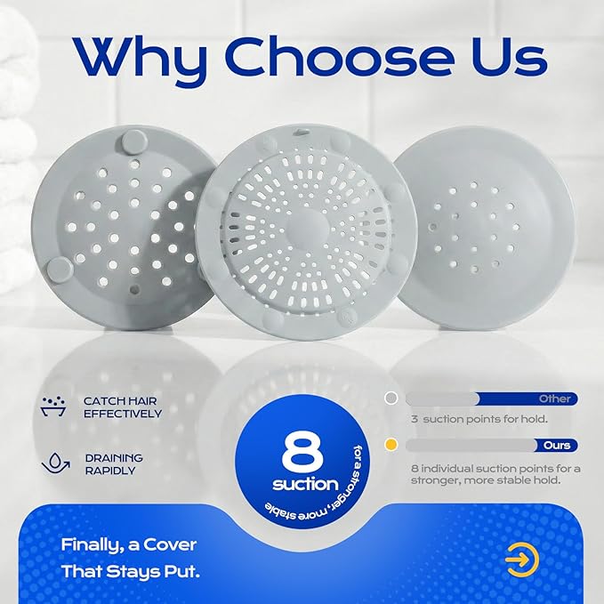 VLM 2 Pack Tub Stopper Bathtub Drain - Shower Drain Cover with 8 Strong Suction Cups, Upgraded Large Size Drain Cover for Bathtub, Shower, Laundry, Sink