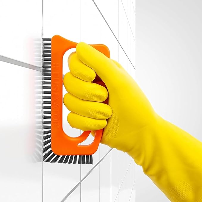 FUGINATOR® Grout Brush Orange/Gray - Ergonomic Heavy Duty Cleaning Brush for Bathroom, Shower & Kitchen - Deep Detail Scrubber for Wall & Floor Tiles, Crevices & Tight Spaces - Made in Germany