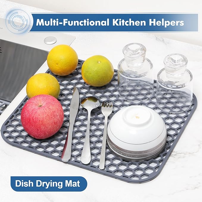 Silicone Kitchen Sink Protector Mat 13.7"x 11.7" - Kitchen Sink Grid Accessory, Non-Slip Heat Resistant Grid Dry Mat for Bottom of Porcelain Stainless Steel, Dishwasher Safe