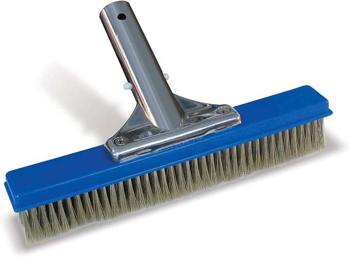 Poolmaster 10-Inch Stainless Steel Pool Algae Brush, Heavy-Duty Aluminum Back, for Gunite Concrete Pools and Spas, Medium Head for Walls, Steps and Floors