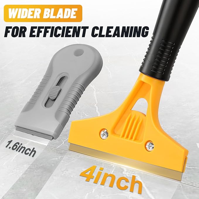 Floor Scraper Long Handle Heavy Duty, 8-72" Adjustable Razor Blade Scraper Tool with 10 Blades, 4 Inch Paint Scraper for Cleaning Floors, Walls, Tile, Glass, Adhesive, Gum, Popcorn Ceiling(2 Pack)