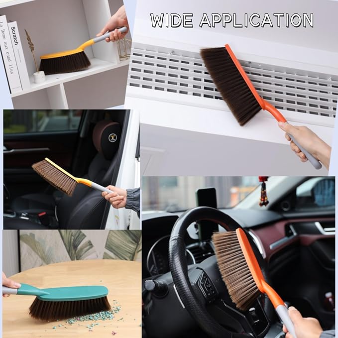 1 Pack 15" Hand Broom Brush,Soft Bristle Cleaning Brush,Crumb Debris Sweeping Brush,Dusting Brush,Comfort for Bed Car Couch Desk Sofa Furniture Clothes,Small Particles Hair Remover(Yellow)