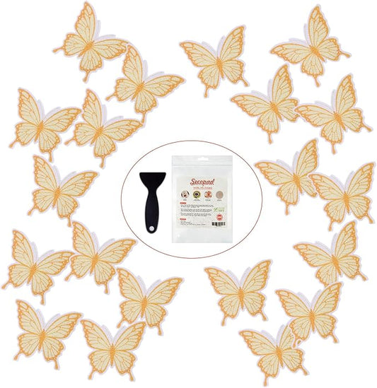 20 PCS Non Slip Bathtub Stickers, Adhesive Butterfly Anti Slip Decal Treads for Shower and Bath Tub with Premium Scraper (Gold)