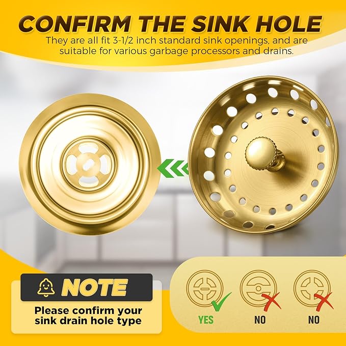 4 Pcs Brushed Gold Kitchen Sink Accessories Garbage Disposal Splash Guards 3.4'' Sink Drain Strainer and Stopper Stainless Steel Garbage Disposal Plug for Kitchen Drain Strainer