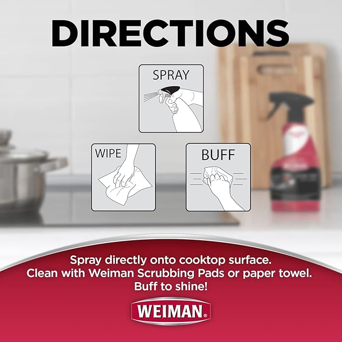 Weiman Cooktop Daily Cleaner & Polish For Ceramic; Glass; Induction Stovetops with Micro Fiber Buffing Towel Included; 12 oz 2 Pack