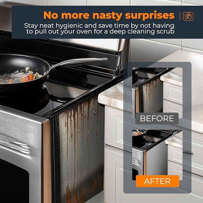 SEVCHY Silicone Stove Gap Covers (2 pack), Oven Gap Filler, Heat Resistant Stove Gap Filler, Seal Gap between Stovetop and Counter, Easy Clean (25 inch, Black)