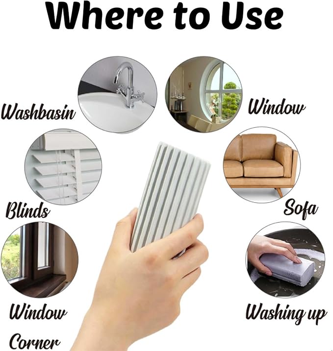 4-Pack Damp Clean Duster Sponge and 1- Pack Cellulose Dishwasher Sponge, Brush for Cleaning Blinds, Glass, Baseboards, Vents, Railings, Mirrors, Window Track Grooves and Faucets