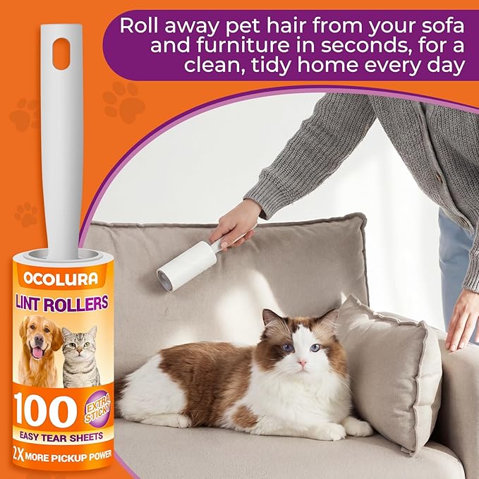 1200 Sheets Extra Sticky Lint Rollers for Pet Hair, Easy Tear Lint Remover for Dog Cat Hair, Clothes, Multipurpose Lint Roller for Furniture Couch Carpet Car Seat