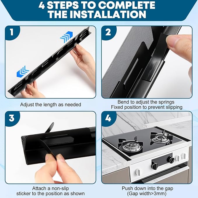 Stove Gap Covers Stainless Steel, 2PCS Anti-slip Not Sharp 16.5“~33” Adjustable Oven Gap Filler for Counter, Stove Guards Effectively Protect Cooktop Trim Kit Suitable for Even Surface