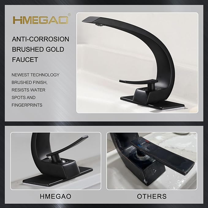 Matte Black Bathroom Faucet,Modern Single Hole High Arc Brass Bathroom Sink Faucet with 1 Hole or 3 Hole Mount 6-Inch 10-Inch Deckplate,Pop Up Overflow Drain Assembly Included