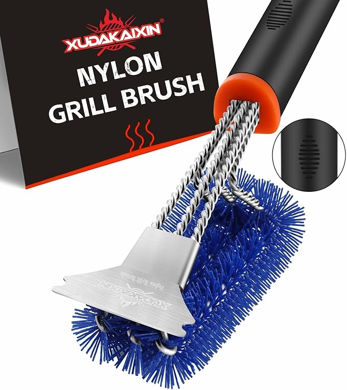 XUDAKAIXIN Grill Brush and Scraper, Safe Nylon Bristles Barbecue Outdoor Grill Brush for Cooled Grates, Extra Strong BBQ Cleaner Accessories (Blue)