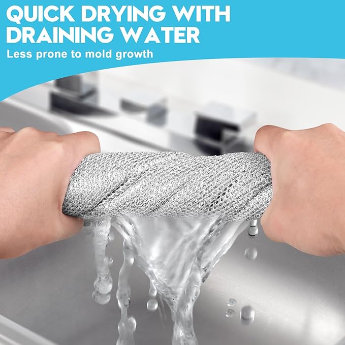 10 Pcs New Upgraded 3 Layers Non Scratch Wire Dishcloth, Multipurpose Wire Dishwashing Rags, Wet & Dry for Cookware, Sinks, Dishes, Stoves & Fireplaces (7.87 x 7.87-10pcs)