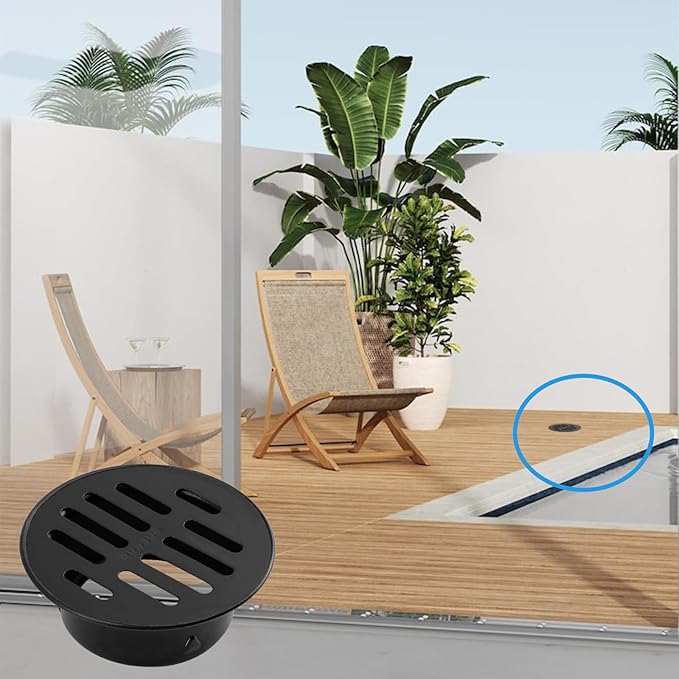 Antrader Drain Cover,Floor Drain Cover Stainless Steel Floor Drain for Outdoor Yard Pipe Roof Balcony,Easy Install,Black,3.35 Inch (2Pcs)