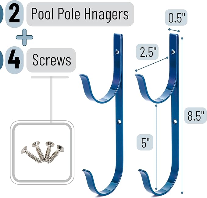 UNCO Pool Pole Hanger - 2 Pack Blue Organizer, Fence Hooks for Poles & Hose, Outdoor Equipment Hooks