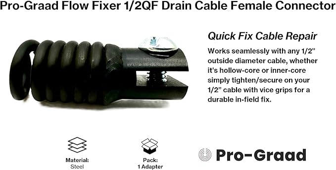 1/2QF Flow Fixer | 1/2” Drain Cable Repair End | Quick Fix Female Slotted Connector for Broken Drain Cleaning Machine Cables | Fits All 1/2” O.D. Drain Cables