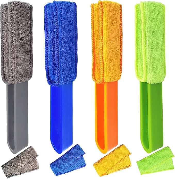 4 Pack Blinds Duster - Window Blinds Cleaner with 4 Microfiber Sleeves, Cleaning Tools for Air Conditioner Vents, Fans, Car Vents