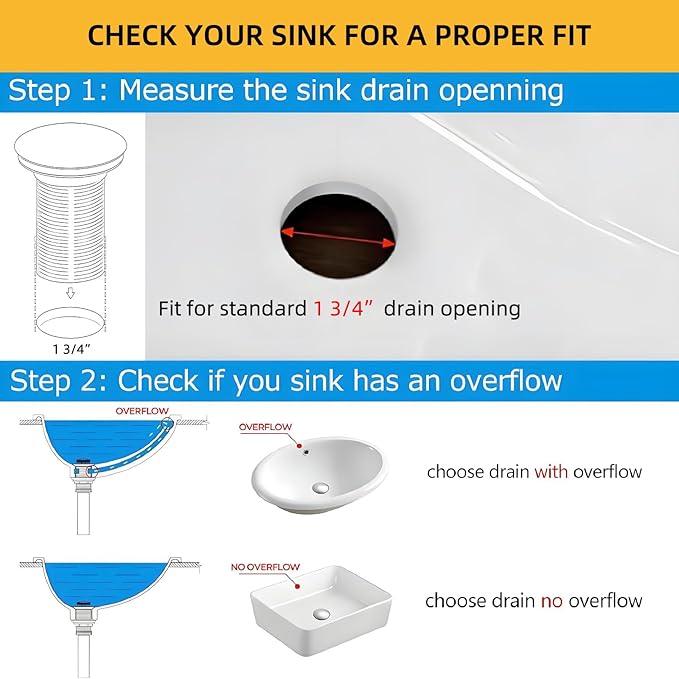 Bathroom Sink Drain Without Overflow - 1 3/4" Drain Opening - Pop Up Drain for Vessel Sink,Matte Black,Y1618W-BLK