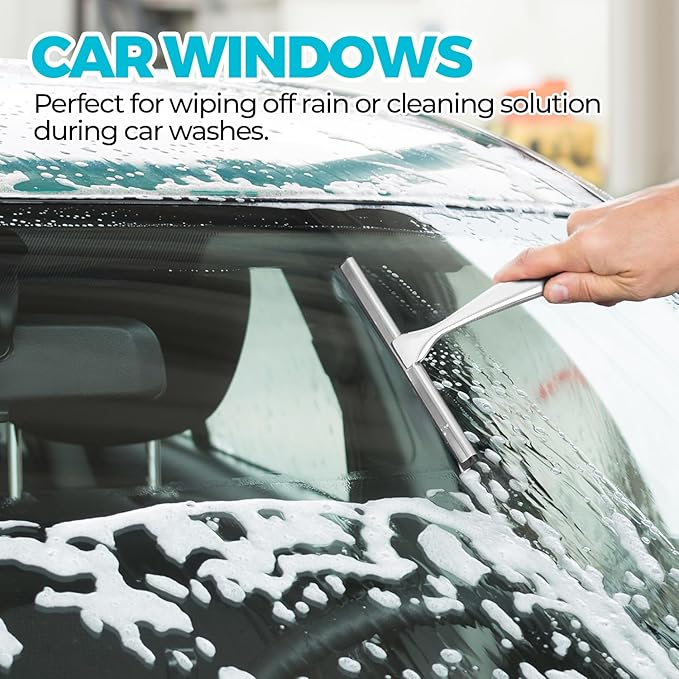 12-Inch All-Purpose Shower Squeegee for Shower Doors, Tile Shower Walls, Bathroom, Window, Glass and Car Windshield, Mirrors and Kitchen-Stainless Steel, Silver