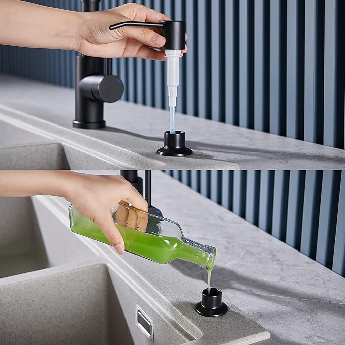 Soap Dispenser for Kitchen Sink Matte Black, Lotion Dispenser for Kitchen Sink Stainless Steel Sink Soap Dispenser 13 OZ Bottle Built in Design Refill from The Top
