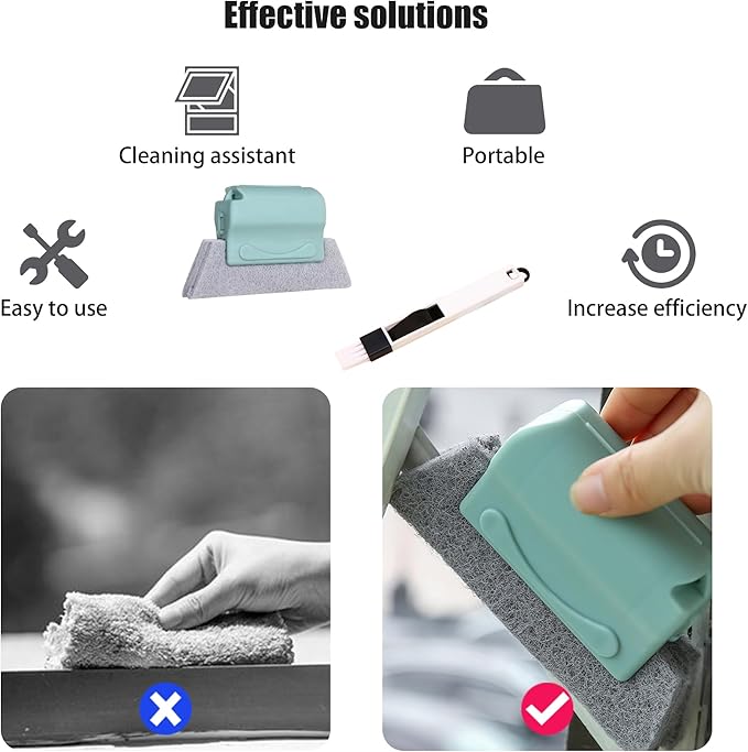 Window Groove Cleaning Tools Set,Small Multipurpose Track Brush with dustpan,Magic Gap Scouring Pad with 10 Replacement Sponge,Sliding Door Slot Cleaner Tools,Hand-held Family Sill Crevice Clean Scrub
