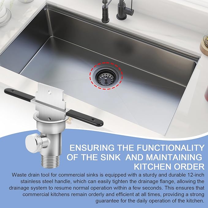 Waste Drain Tool, Stainless Steel Waste Drain Tool for 3 Tier Sink in Commercial Kitchens, Twist and Lever Mechanism, Waste Drain Installation and Removal Tool