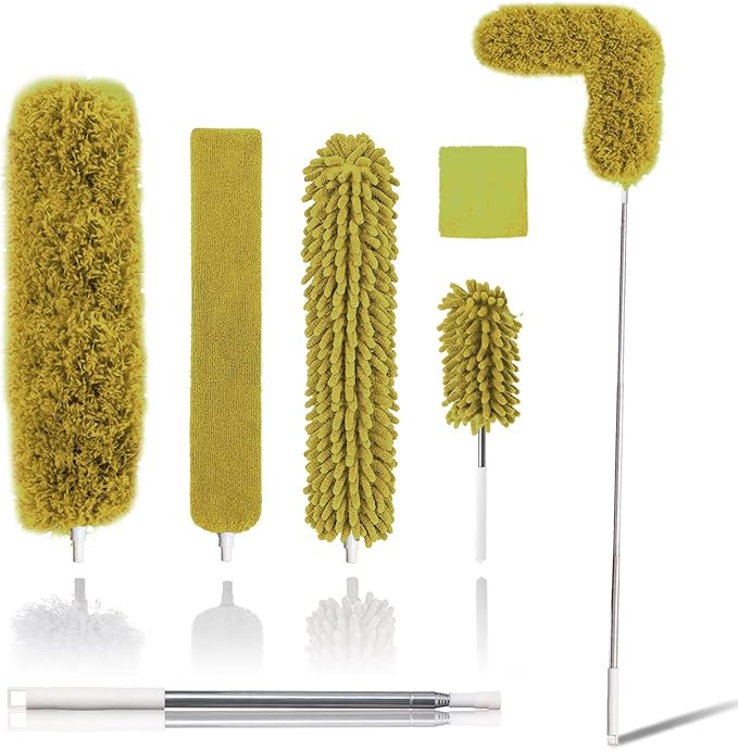 Upgraded Dusters for Cleaning (6pcs), Ceiling Fan Duster with 100" Thickened Extension Pole, Extendable Long Microfiber Duster for High Ceilings, Reusable & Washable Dusting Wand by OOSOFITT