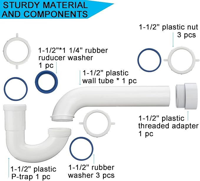 (2 Pack) Yariwiz White 1-1/2 inch P Trap for Bathroom Kitchen Sink Drain Replacement Tubular Plumbing Pipe Assembly KSD-001W(2 PACK)