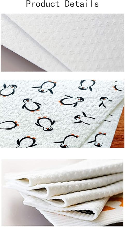 Swedish Dishcloth Reusable Kitchen Dish Towels Absorben and Fast Dry Cleaning Cloths Set of 4 No Odor Wipes (Penguin)