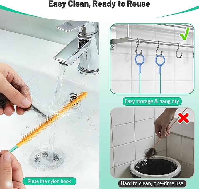 Reusable Drain Snake Hair Drain Clog Remover 30 Inch, 2026 Upgraded Sink Snake Drain Hair Removal Tool, Anti-Break Metal Shower Snake Drain Cleaner to Unclog Bathroom Sink, Tub (Blue head)