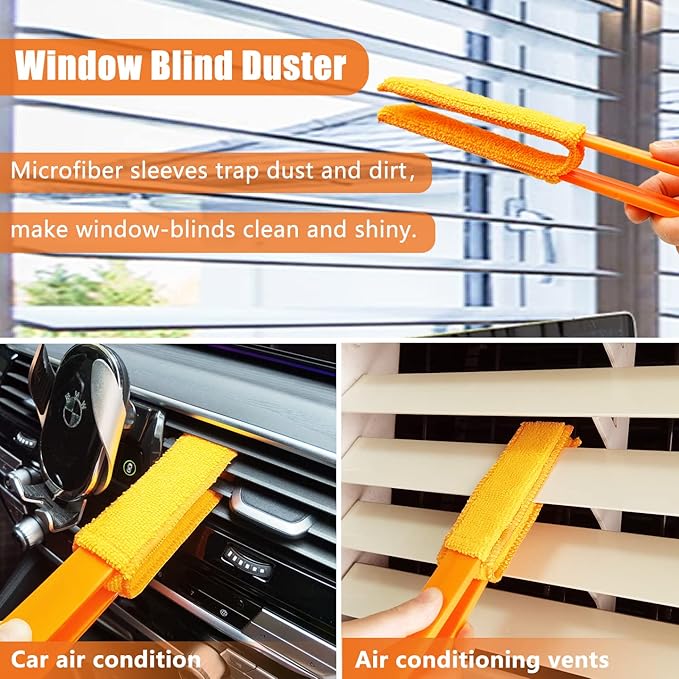 4 Pack Blinds Duster - Window Blinds Cleaner with 4 Microfiber Sleeves, Cleaning Tools for Air Conditioner Vents, Fans, Car Vents