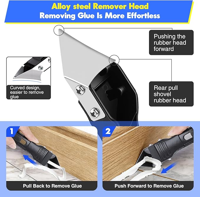 3 in 1 Silicone Caulking Tools, Glass Glue Angle Scraper, Stainless Steelhead Caulk Remover and Sealant Scraper, for Kitchen Bathroom Window and Frames Sealant Seals