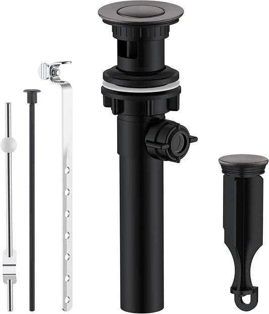 KENES Oil Rubbed Bronze Bathroom Sink Drain Assembly with Lift Rod, Bathroom Sink Drain with Overflow, Lavatory Pop Up Drain Stopper for Bathroom Vanity Sink, LJ-P701-8