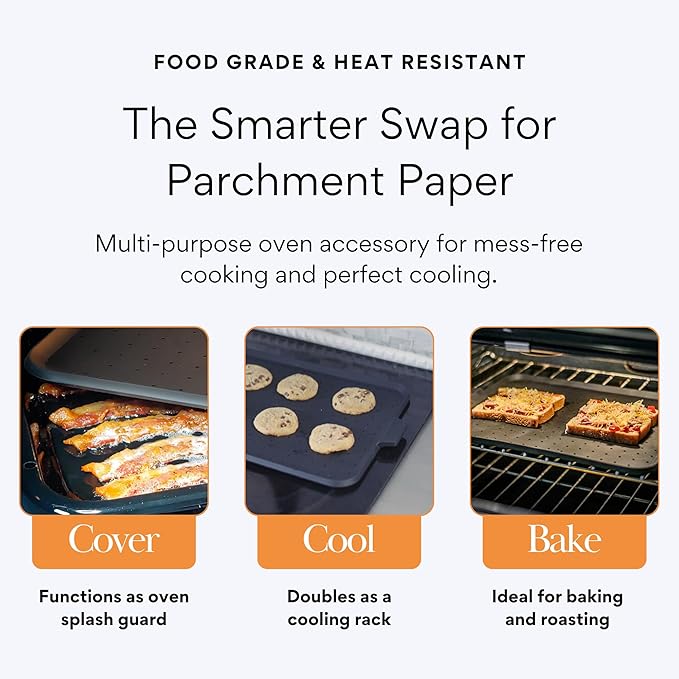 Baking & Splatter Screen for Frying Pan Beckon Ware | USA Brand | 17.5 x 12 Inch, Black, Multi-Use Silicone Baking Rack for Oven, and Stove – Grease Splash Guard, Baking Supplies, Pastry Sheet