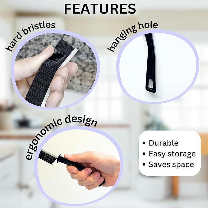 Hard Bristle Crevice Cleaning Brush, Shower cleaner brush, Grout brush, Kitchen, Bathroom, Toilet brush, Small, Black