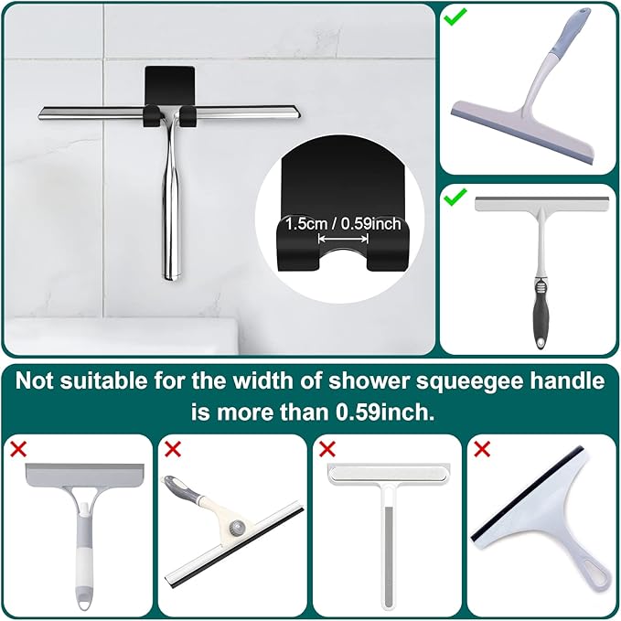 CGBE Shower Holders for Razors, 2 Pack Squeegee Holder and 2 Pack Razor Holder, Razors Holder for Shower Heavy Duty Waterproof Hook for Squeegee Loofah - Black