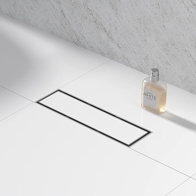 Linear Shower Drain 12", Brushed Floor Drain with Tiled Insert Grate & Hair Strainer, 304 Stainless Steel Bathroom 2-in-1 Tiled in Drain, CUPC Certified (Brushed, 12'')